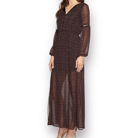 Romeo & Juliet Couture Peasant Sleeve Abstract Dot Print Maxi Dress Navy S - Picture 3 of 12